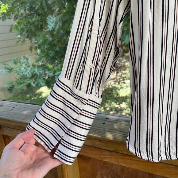 Something Navy Women's Striped Button Down Blouse Oversized Cuffs Size XS. - Picture 6 of 9